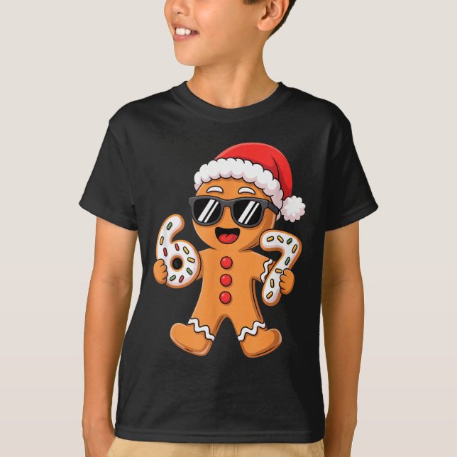 Gingerbread Santa With Sungles Holding 67 Cookies  T-Shirt (Front)