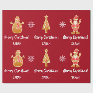 Gingerbread Santa Xmas Tree Snowman Personalize Wrapping Paper