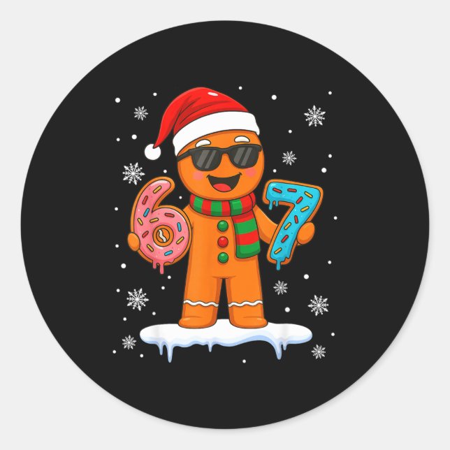 Gingerbread Six Seven 67 Meme 6 7 Funny Christmas  Classic Round Sticker (Front)