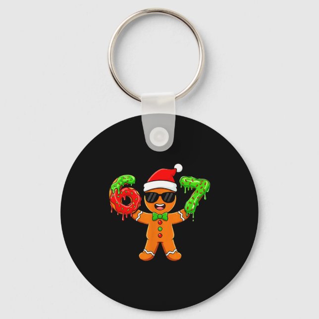 Gingerbread Six Seven 67 Meme 6 7 Funny Christmas  Keychain (Front)