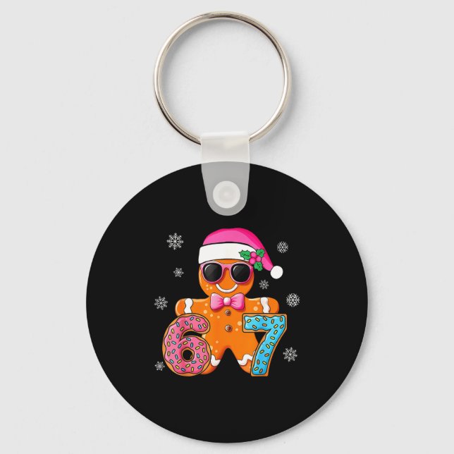 Gingerbread Six Seven 67 Meme 6 7 Funny Christmas  Keychain (Front)