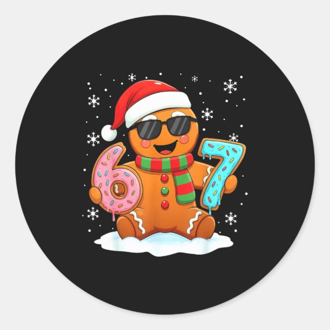 Gingerbread Six Seven Bruh Funny Christmas Meme Si Classic Round Sticker (Front)