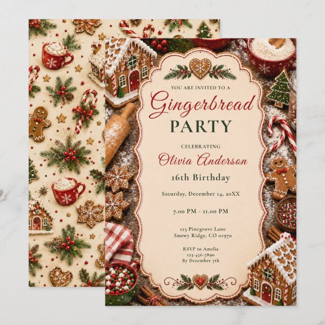 Gingerbread Sixteen Party Invitation (Front/Back)