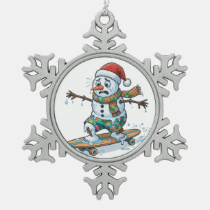 Gingerbread Skateboarder Christmas 2026 Holiday Snowflake Pewter Christmas Ornament