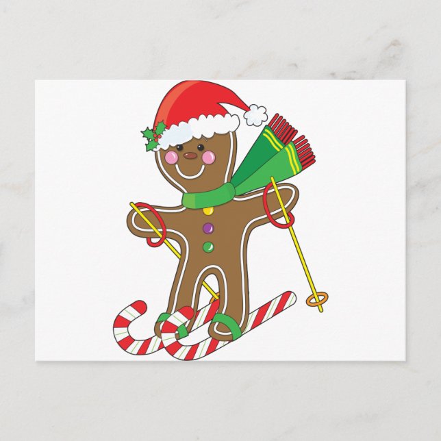 Gingerbread Skier Postcard (Front)