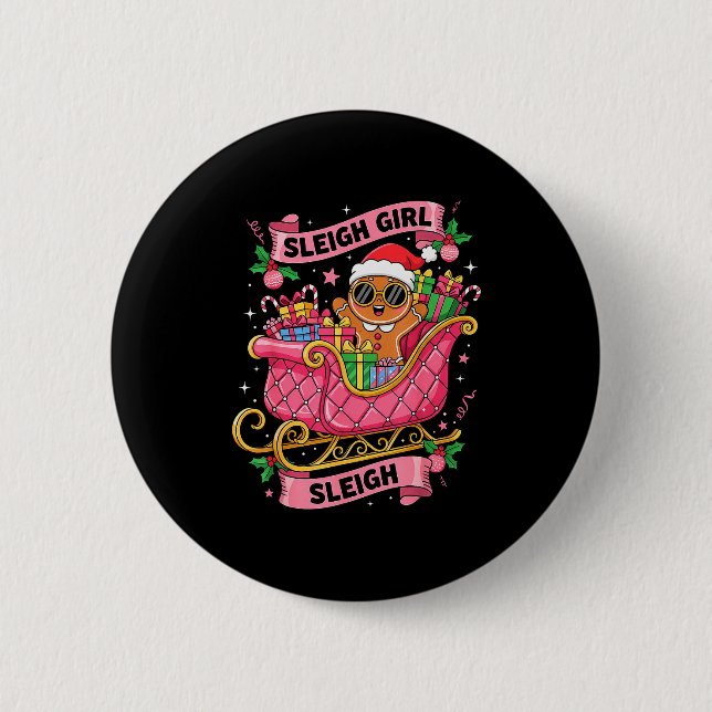 Gingerbread Sleigh Girl Nk Funny Christmas Women G 2 Inch Round Button (Front)
