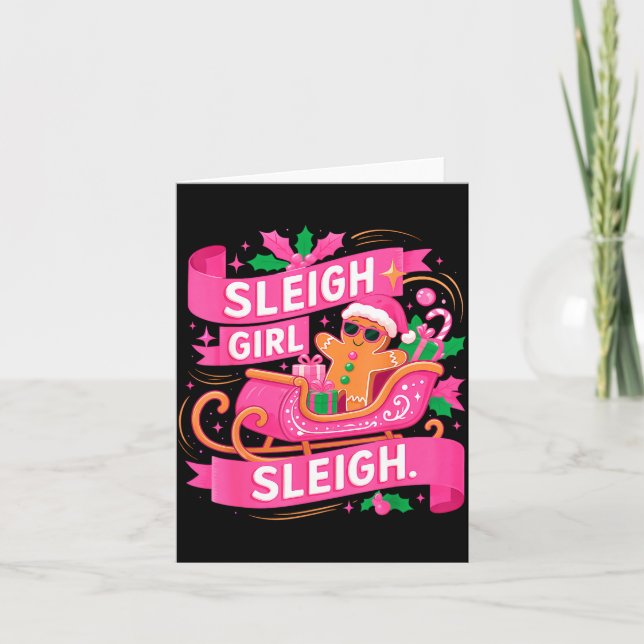 Gingerbread Sleigh Girl Nk Funny Christmas Women G Card (Front)