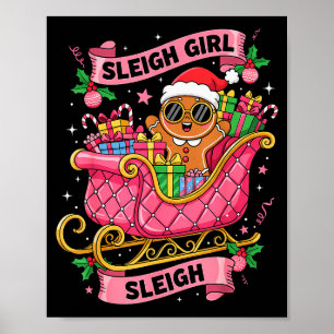 Gingerbread Sleigh Girl Pink Funny Christmas Women Poster