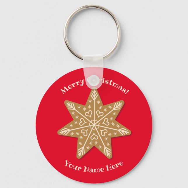 Gingerbread Snowflake Christmas Key Chain Keychain (Front)