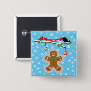 Gingerbread, Snowflakes and Birds 2 Inch Square Button