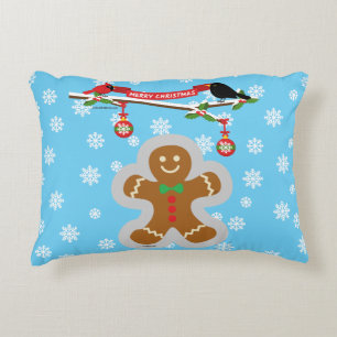 Gingerbread, Snowflakes and Birds Accent Pillow