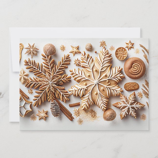 Gingerbread Snowflakes with Golden Glitter Holiday Card (Front)