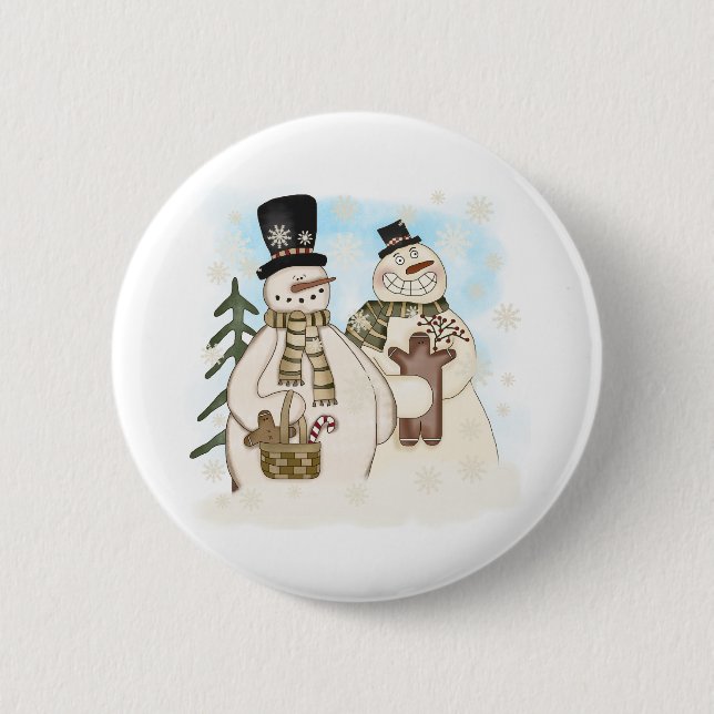 GINGERBREAD SNOWMAN 2 INCH ROUND BUTTON (Front)