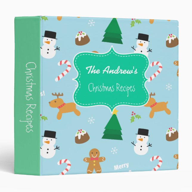 Gingerbread Snowman Christmas Recipes Pattern Binder (Front/Spine)