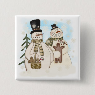 Gingerbread Snowmen T-shirts and Gifts 2 Inch Square Button