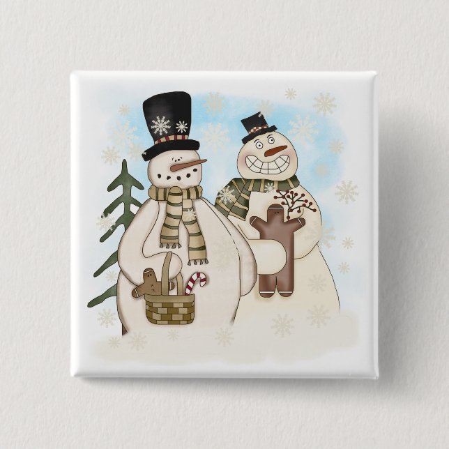 Gingerbread Snowmen T-shirts and Gifts 2 Inch Square Button (Front)