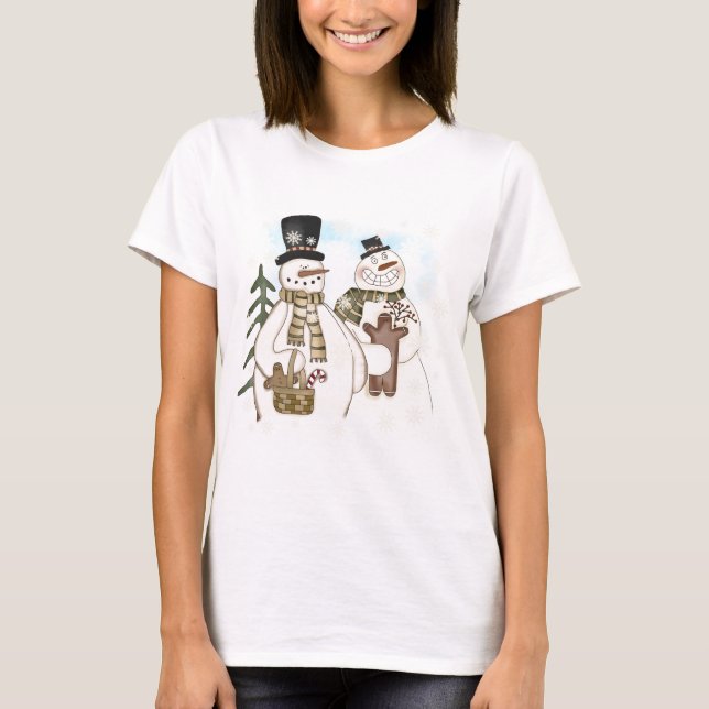 Gingerbread Snowmen Winter Holiday T-Shirt (Front)