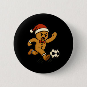 Gingerbread Soccer Player Funny Christmas Kids Boy 2 Inch Round Button