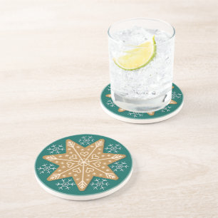 Gingerbread Star and Snowflakes Christmas Coaster