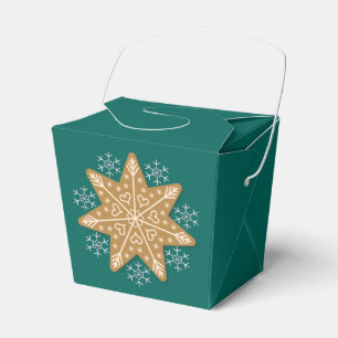 Gingerbread Star and Snowflakes Teal Favor Box