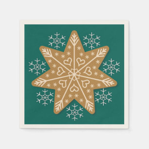 Gingerbread Star and Snowflakes Teal Napkin