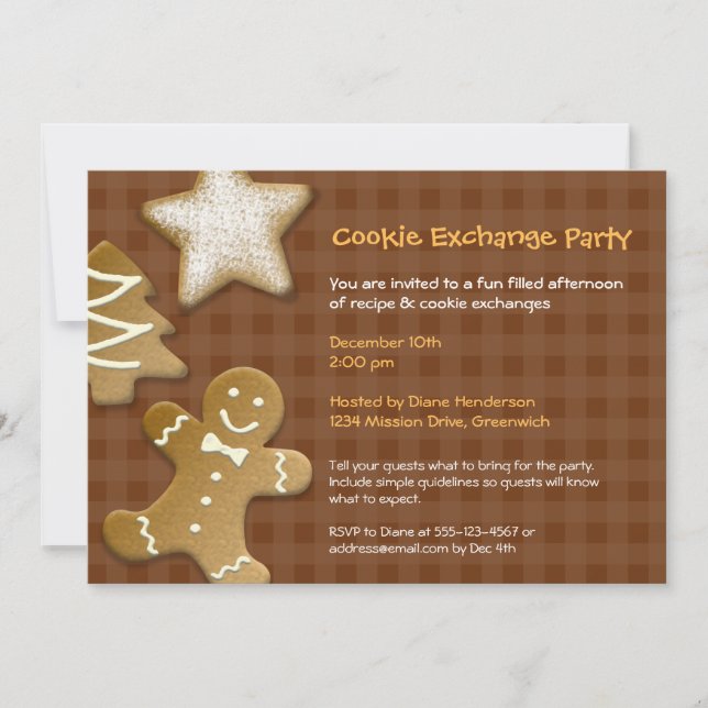 Gingerbread sugar cookie exchange swap brown party invitation (Front)