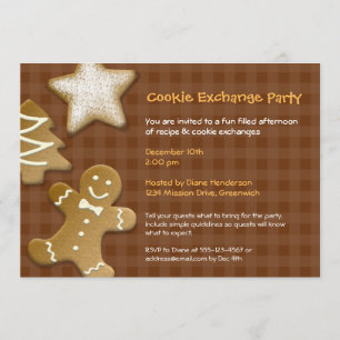 Gingerbread sugar cookie exchange swap brown party invitation