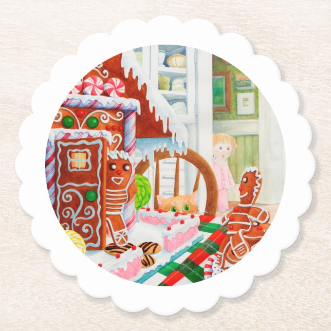 GINGERBREAD SURPRISE Scallop Round Paper Coasters (Front)