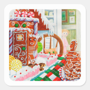 GINGERBREAD SURPRISE Small Square Stickers
