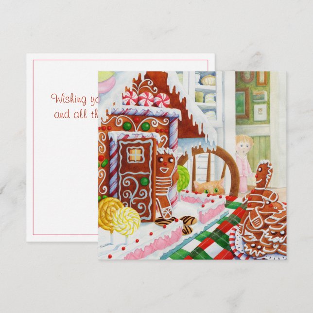 GINGERBREAD SURPRISE Square Flat Christmas Card (Front/Back)