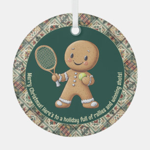 Gingerbread Tennis Grand Slam 🎾🎄custom text Glass Ornament