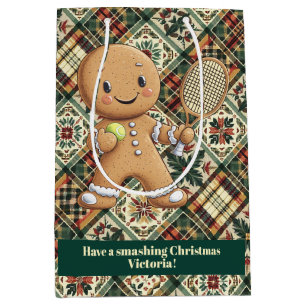 Gingerbread Tennis Grand Slam 🎾🎄custom text Medium Gift Bag