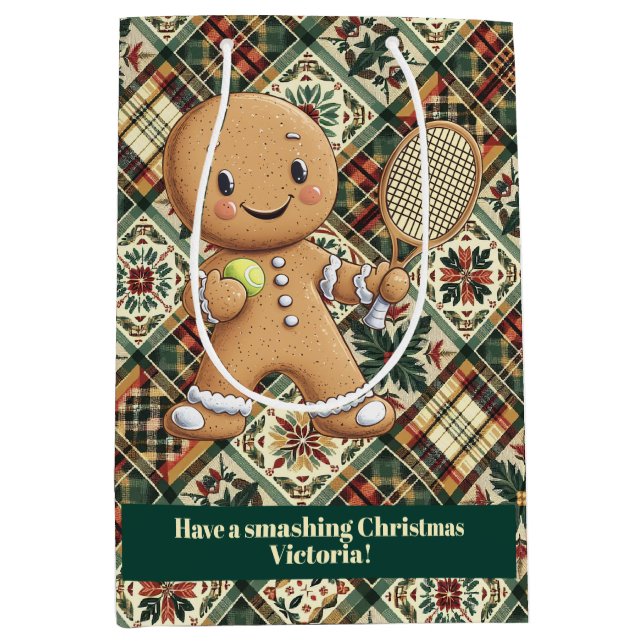 Gingerbread Tennis Grand Slam 🎾🎄custom text Medium Gift Bag (Front)