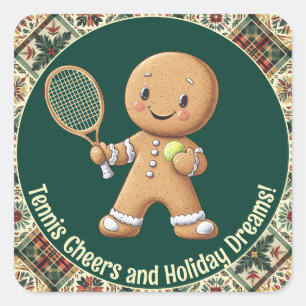 Gingerbread Tennis Grand Slam 🎾🎄custom text Square Sticker