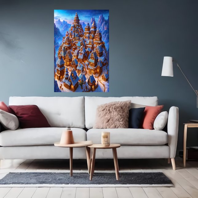 Gingerbread town in winter mountain | AI Art Poster (Creator Uploaded)