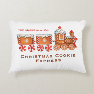 Gingerbread Train Customizable Christmas Accent Pillow