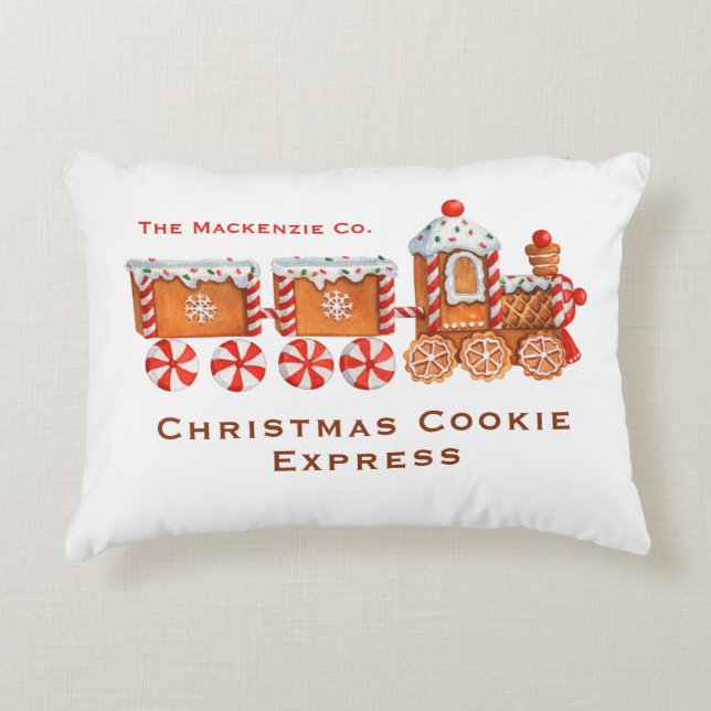Gingerbread Train Customizable Christmas Accent Pillow (Front)