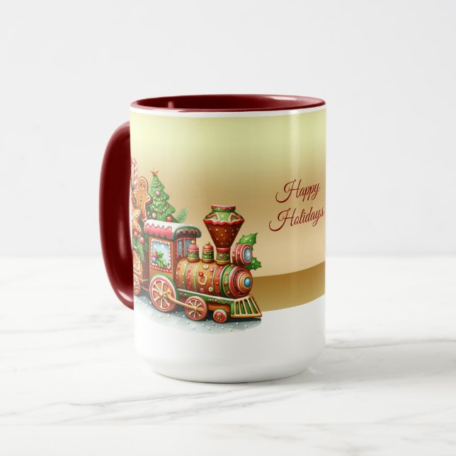 Gingerbread Train Holiday Mug (Front Left)