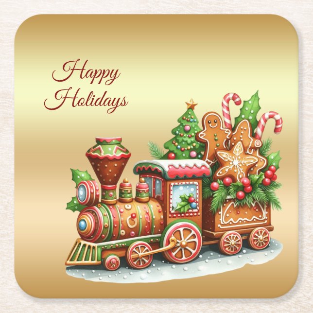 Gingerbread Train Holiday Paper Coaster (Front)