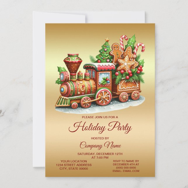 Gingerbread Train Holiday Party Invitation (Front)