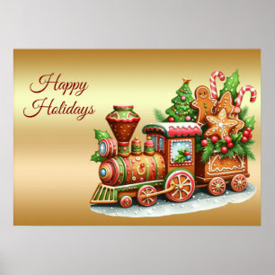 Gingerbread Train Holiday Poster