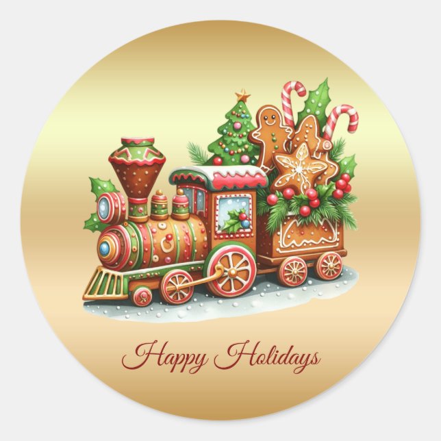 Gingerbread Train Holiday Sticker (Front)