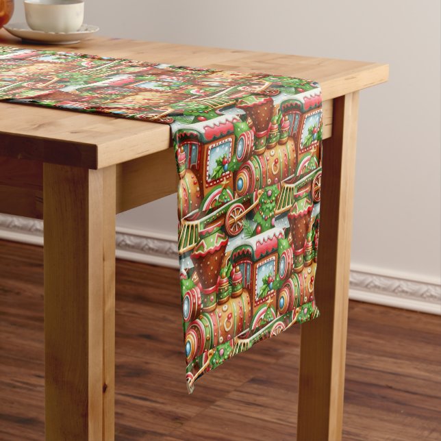 Gingerbread Train Holiday Table Runner (In Situ)