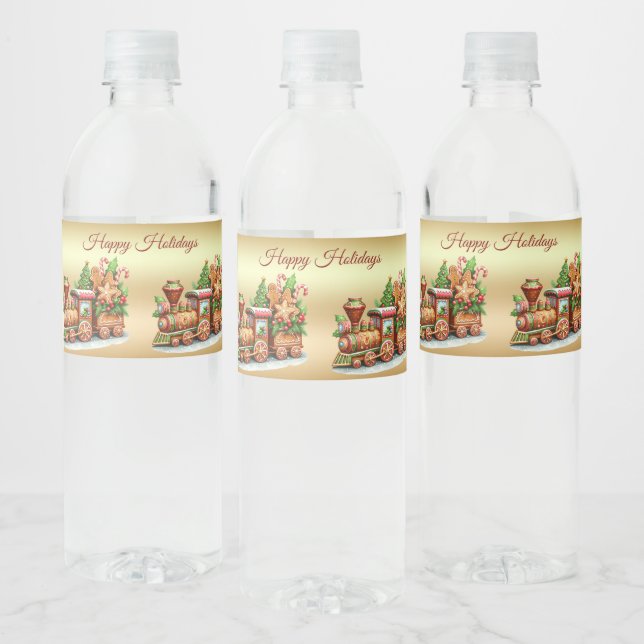 Gingerbread Train Holiday Water Bottle Label (Bottles)