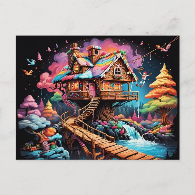 Gingerbread tree house pschedelic christmas  holiday postcard (Front)