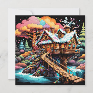 Gingerbread treehouse coloful christmas holiday card