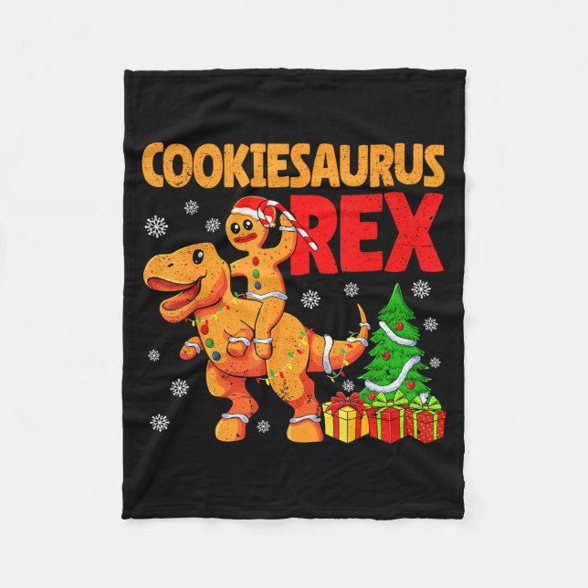 Gingerbread Trex Dinosaur For Christmas Gingerbrea Fleece Blanket (Front)