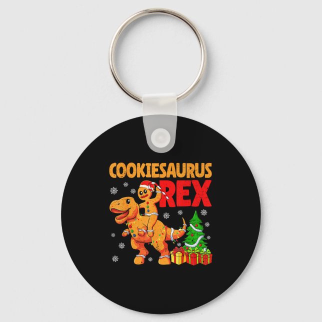 Gingerbread Trex Dinosaur For Christmas Gingerbrea Keychain (Front)