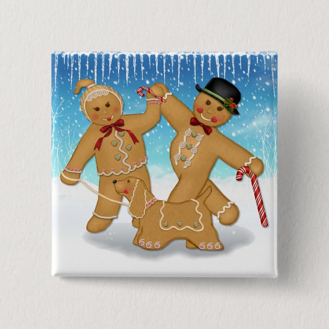 Gingerbread Trio 2 Inch Square Button (Front)