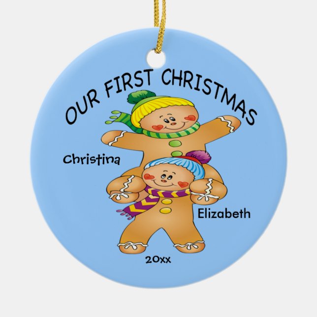 Gingerbread Twins Baby's First Christmas Ornament (Front)